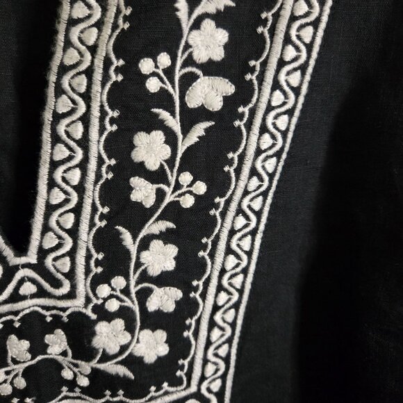 Talbots Embroidered Linen Cotton Tunic Black 3/4 Sleeve Size L - Picture 6 of 8